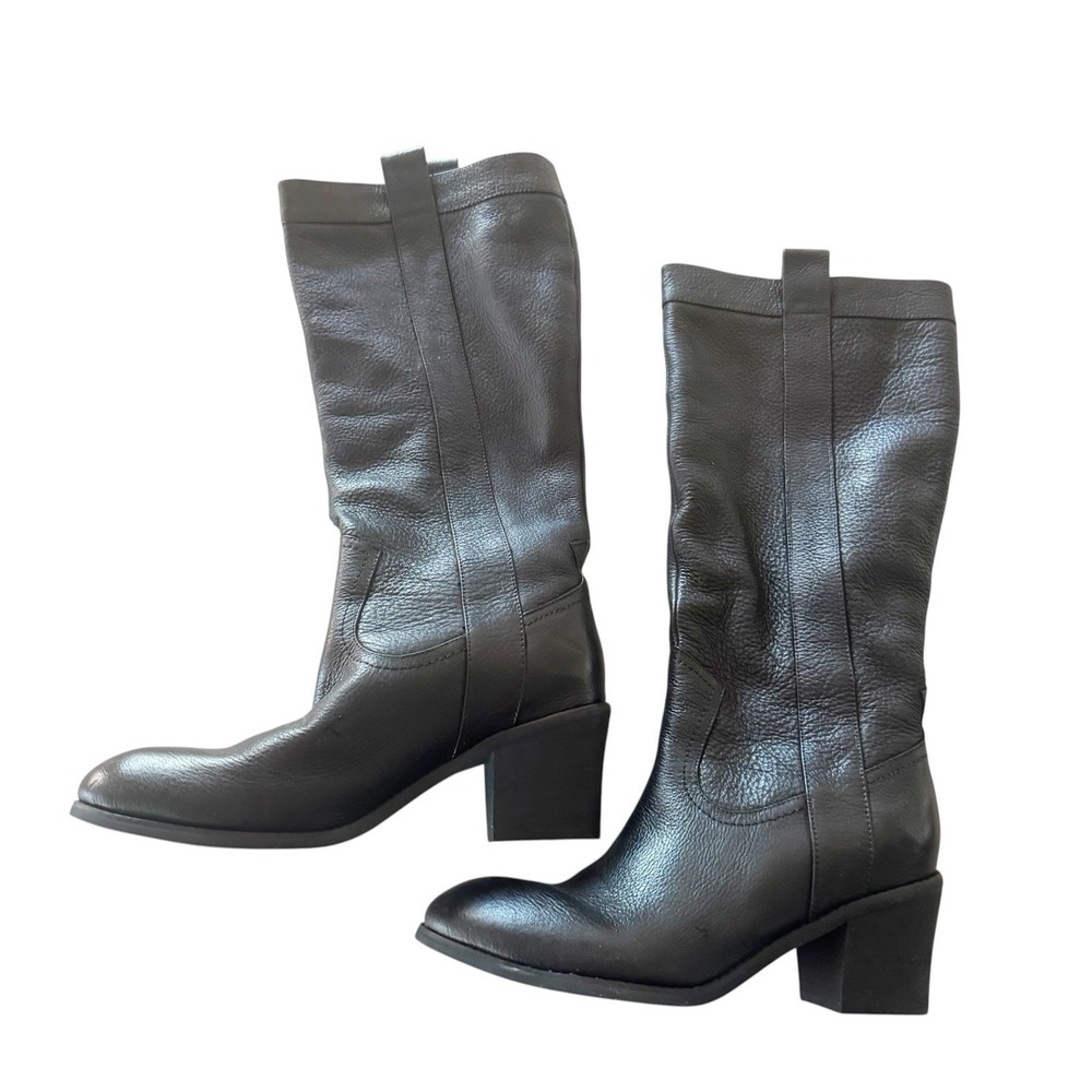 Mix Mooz Women 9 Black Leather‎ Heeled Boots Pull On Round Toe